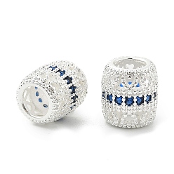 Темно-Синий Латунные микро проложить Цирконий Европейский бисером, бусины с большим отверстием, баррель, стойки покрытие, без кадмия и без свинца, долговечный, серебряные, темно-синий, 10x9 мм, отверстие : 5 мм