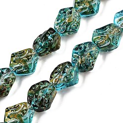 чирок Стеклянные бусины с гальваническим покрытием , самородки, зелено-синие, 13.5~14x13.5x10 мм, отверстие : 0.9 мм, около 49~50 шт / нитка, 26.97~27.56 дюйм (68.5~70 см)