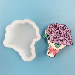 White Food Grade Silicone Molds, Fondant Molds, Baking Molds, Chocolate, Candy, Biscuits, UV Resin & Epoxy Resin Jewelry Making, Bunch of Rose, White, 57x50x13mm, Inner Diameter: 41x48mm