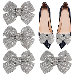 Серебро 4зажимы для обуви со стразами шт., съемные украшения для обуви с бантом, серебряные, 74~75x92~93x22.5~23 мм