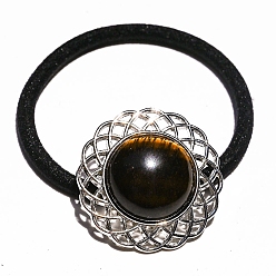 Черный Натуральные резинки для волос «тигровый глаз», для женщин, чёрные, Цветок: 30x30 мм