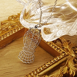 Сова Не тускнеющий цвет нержавеющей стали 304 ожерелье с подвеской из нержавеющей стали, оригами животное, сова, 17.72 дюйм (45 см), Кулон : 24x13.5 мм