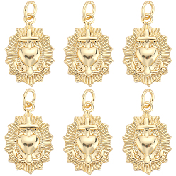 Настоящее золото 18K 6 латунные подвески шт., с прыжковых колец, без кадмия и без свинца, долговечный, овальные с сердцем, реальный 18 k позолоченный, 19x13x2.5 мм, отверстие : 3 мм