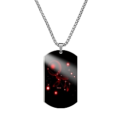 Cancer Non-Tarnish Stainless Steel Constellation Tag Pendant Necklace with Box Chains, Cancer, 23.62 inch(60cm)