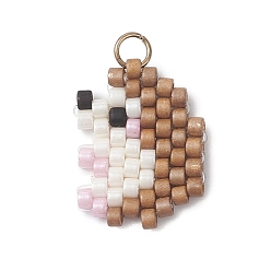 Верблюжий Подвески-ежики из бисера, подвески из стеклянных бусин с узором ткацкого станка, 304 кольца прыжок из нержавеющей стали, верблюжие, 17.5x13.5x2 мм, отверстие : 2.5 мм