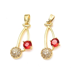 Настоящее золото 18K Латунные микро проложить кубического циркония подвески, без кадмия и без свинца, вишня, реальный 18 k позолоченный, 23x12x6 мм, отверстие : 5x2 мм