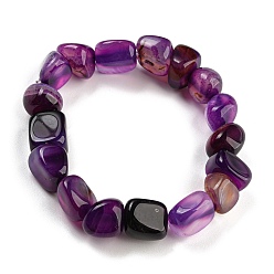Purple Dyed & Heated Natural Agate Nugget Beaded Stretch Bracelets, Purple, Inner Diameter: 2 inch(5.2cm)