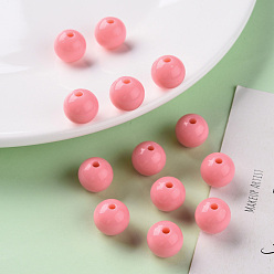 Salmon Opaque Acrylic Beads, Round, Salmon, 10x9mm, Hole: 2mm, about 940pcs/500g