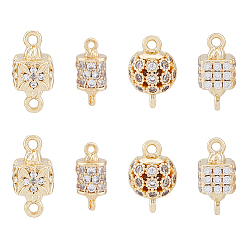 Настоящее золото 18K 8шт 4 стили латунь микро паве прозрачный кубический цирконий подвески-соединители, столбцы и круглые и квадратные ссылки, реальный 18 k позолоченный, 12~15.5x6.5~8 мм, отверстие : 1.4 мм, 2 шт / стиль