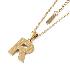 Letter R Ion Plating(IP) Initial Letter 304 Stainless Steel Pendant Necklaces, Real 18K Gold Plated, Letter R, 15.87 inch(40.3cm), Pendant: about 17x13.5mm