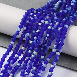 Medium Blue Imitation Jade Glass Beads Strands, Half AB Color Plated, Faceted, Frosted, Rondelle, Medium Blue, 3x2mm, Hole: 0.7mm, about 155pcs/strand, 15.75''(40cm)