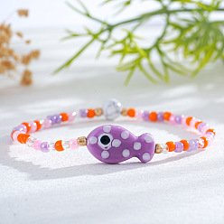 Разноцветный Эластичные браслеты из смолы и фарфоровых бусин для женщин, рыба, красочный, 6.89 дюйм (17.5 см)
