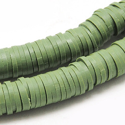 Olive Drab Flat Round Eco-Friendly Handmade Polymer Clay Beads, Disc Heishi Beads for Hawaiian Earring Bracelet Necklace Jewelry Making, Olive Drab, 6x1mm, Hole: 2mm, about 353~378pcs/strand, 17.7 inch
