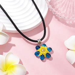 Темно-Голубой Стеклянные стразы и стеклянные бусины, подвески в виде цветка из бисера, Женские ожерелья из искусственной кожи, глубокое синее небо, 17.72 дюйм (45 см)