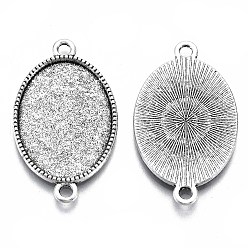 Antique Silver Tibetan Style Oval Alloy Cabochon Connector Settings, Cadmium Free & Lead Free, Antique Silver, Tray: 25x18mm, 34x20.5x2mm, Hole: 2mm, about 370pcs/1000g