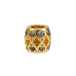 Золотой Полая стойка для бочки покрытие латунь кубический цирконий европейские бусины, бусины с большим отверстием, долговечный, золотые, 8x7.5 мм, отверстие : 4 мм