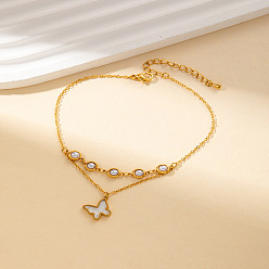 Бабочка 304 браслеты из нержавеющей стали и пластика с жемчужными подвесками, золотые, белые, бабочка, 8-1/4 дюйм (210 мм)