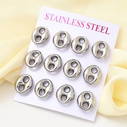 Нержавеющая Сталь Цвет 6 пары 304 серьги-гвоздики из нержавеющей стали, овальные, цвет нержавеющей стали, 15x13 мм