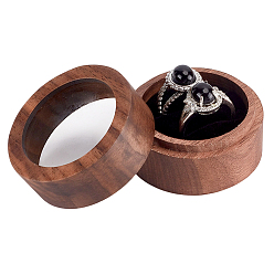 Черный 2-ящики для хранения круглых деревянных колец с прорезями, Деревянный подарочный футляр для обручальных колец с бархатной внутренней частью и видимым окошком, для свадьбы, День святого Валентина, чёрные, 5x3.5 см