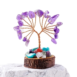 Аметист Натуральные аметистовые чипсы дерево жизни украшения, Медная проволока, энергетический камень фэн-шуй, подарок для женщин и мужчин, медитация, 30~40x50~70 мм