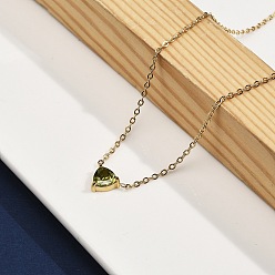 Золотой 304 ожерелья из нержавеющей стали с треугольными подвесками из кубического циркония оливкового цвета для женщин, ионное покрытие (ip), золотые, 17.72 дюйм (45 см)