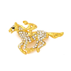Золотой Брошь из цинкового сплава с кристаллами и стразами, лошадь, золотые, 30x47 мм