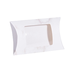 White Paper Pillow Boxes, Gift Candy Packing Box, with Clear Window, Marble Texture Pattern, White, 12.5x8x2.2cm