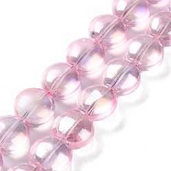 Pink Baking Paint Glass Beads Strands, Flat Round, Pink, 12~12.5x8~8.5mm, Hole: 1mm, about 50pcs/strand, 23.54''(59.8cm)