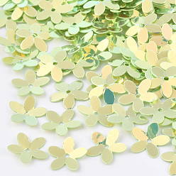 Светло-зеленый Пластиковые блестки, блестки бисер, цветок, светло-зеленый, 10x10.5x0.5 мм, Отверстие : 1 мм , около 16000 шт / 500 г