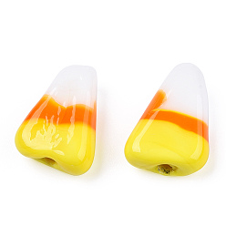 Jaune Perles lampwork, perles au chalumeau, faits à la main, jaune, orange et blanc, bonbons au maïs, 15.5x11x5mm, Trou: 1.8mm