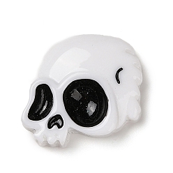 Blanc Cabochons décodés en résine opaque tête de mort halloween, fabrication de bijoux d'Halloween, blanc, 25.5x27x7.5mm