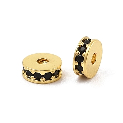 Черный Стойки обшивки латунь микро проложить кубического циркония бусы, долговечный, без свинца и без кадмия, Плоский круглый / диск, реальный 18 k позолоченный, чёрные, 6x2.3 мм, отверстие : 1.6 мм