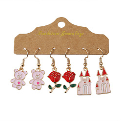 (52) Непрозрачная лаванда 3 Парные серьги-подвески из цинкового сплава с эмалью, изготовленные к Пасхе, золотые, медведь, цветок и замок, разноцветные, 40 мм