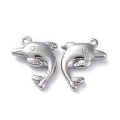 Stainless Steel Color Non-Tarnish 304 Stainless Steel Pendants, Dolphin Charm, Stainless Steel Color, 25x20x5.5mm, Hole: 1.6mm