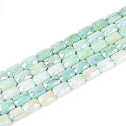 Аквамарин Антикоррозийные гальванические стеклянные бусины, имитация драгоценных камней, прямоугольные, с покрытием AB цвета, граненые, два тона, аквамарин, 7x4~4.5x3 мм, отверстие : 0.9~1 мм, около 55~56 шт / нитка, 14.96~15.16'' (38~38.5 см)