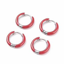 (123L) Белый крем непрозрачный блеск Двухцветные 304 массивные серьги-кольца из нержавеющей стали с эмалью для женщин, цвет нержавеющей стали, огнеупорный кирпич, 10 датчик, 15~16x2.5~3 мм, штифты : 1 мм