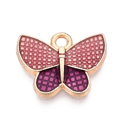 Pink Подвески из сплава и эмали, бабочка, без кадмия и без свинца, золотой свет, розовые, 13x17x2 мм, отверстие : 1.8 мм