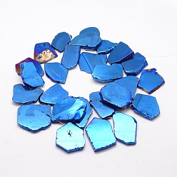 Покрытие Бургундии Гальванические натуральный агат бисер пряди, плоские бусины для плит, агат ломтики, самородки, бордовый покрытием, 33~45x25~35x4~6 мм, отверстие : 1 мм, около 24~25 шт / нитка, 11.81 дюйм ~ 13 дюйм