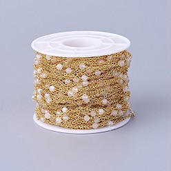 White Moonstone Цепочки ручной работы из бисера из натурального белого лунного камня, пайки, с латунной фурнитурой , реальный 18 k позолоченный, долговечный, с катушкой, 3 мм, около 32.8 футов (10 м) / рулон
