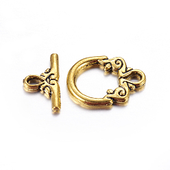 Античное Золото Застежки тоггл в тибетском стиле , без кадмия, без никеля и без свинца, античное золото , плоско-круглые: 20x15x2 mm, отверстия: 2x3 мм, бар: 17x9x2 мм, Отверстие : 2x3 мм , около 500 шт / 1000 г