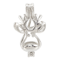 Platinum Brass Locket Pendants, Cage Pendants, Hollow, Christmas Reindeer/Stag, Platinum, 22x12.5x6mm, Hole: 4x2.5mm, inner measure: 11x6mm