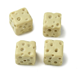 Pale Goldenrod Opaque Resin Imitation Food Beads, Cube Cheese, Pale Goldenrod, 11x11.5x12mm, Hole: 1.8mm