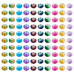 (52) Непрозрачная лаванда 100шт 2 европейские бусины из смолы, бусины с большим отверстием, с латунными ярдами серебянного цвета , два тона, рондель, разноцветные, 14x8~9 мм, отверстие : 5 мм