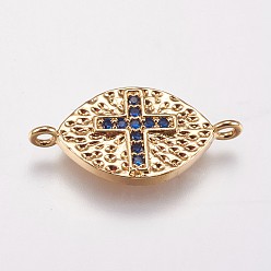 Золотой Латунные микро проложить кубических ссылки циркония, конский глаз с крестом, синие, золотые, 11x21x2 мм, отверстие : 1.5 мм