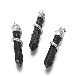 Лавовый камень Естественная лава большие подвески, с латунной фурнитурой , змея с бриллиантом, Платиновый металл, 60x12 мм, отверстие : 5x7 мм