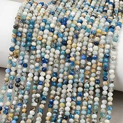 Azurite Натуральный голубой азурит в нитях кальцитовых бусин, граненые, круглые, 3x2~2.5 мм, отверстие : 0.6 мм, около 160~162 шт / нитка, 15.35''~15.55'' (39~39.5 см)