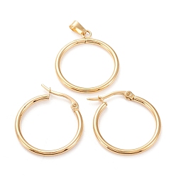 Золотой 304 нержавеющей стали ювелирных изделий, серьги обруча и подвески, кольцо, золотые, серьги-кольца: 25.5x24x2 мм, контактный: 0.6x1 мм, кулон: 27x23x2 мм, отверстие : 6x3 мм