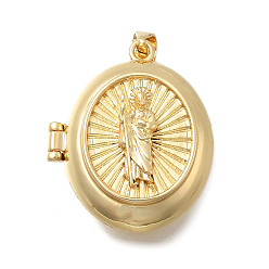 Настоящее золото 18K Подвески латуни медальон, овал с амулетами святого Иуды, без кадмия и без свинца, долговечный, стойки покрытие, реальный 18 k позолоченный, 27.5x22.5x10.5 мм, отверстие : 3.5x4 мм, внутренний диаметр: 18x22 мм