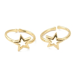 Real 18K Gold Plated Brass Cuff Rings, Open Star Rings, Real 18K Gold Plated, US Size 8, Inner Diameter: 18mm