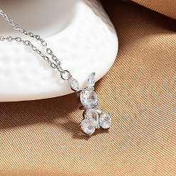 Серебро Подвеска в виде кролика из латуни с прозрачными кубическими циркониями для женщин., серебряные, 15.35 дюйм (39 см)